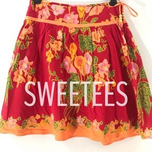 SWEETEES Red orange pink floral circle skirt 8